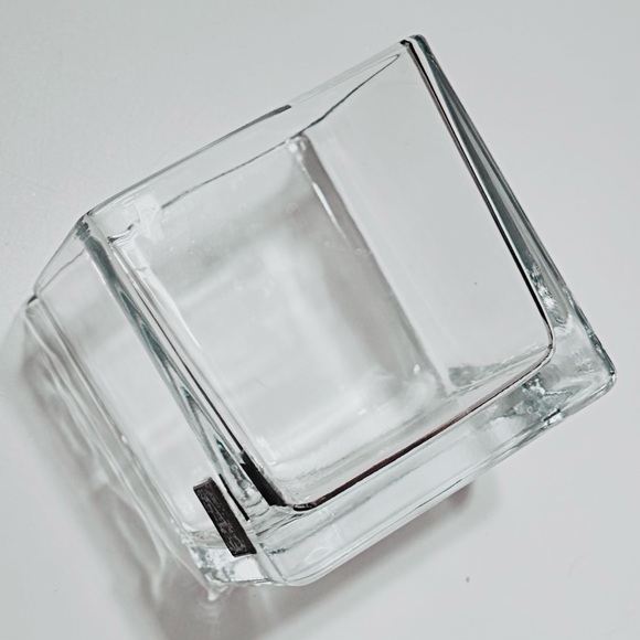 AROMATIQUE 4” Clear Glass Square Vase w Gold “A” - Makeup Brush or Pen Holder - Picture 5 of 7
